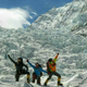 The Three Musketeers triumphant in the Khumbu Icefall: Googlers Florian “Flo” Nagl, Fredinburg and Michele Battelli. They were stranded above the icefall for three days after the 2014 avalanche.